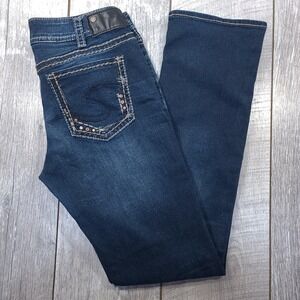 Silver Jeans Suki Mid Straight Womens 30x32 Dark Wash Fluid Denim Studded